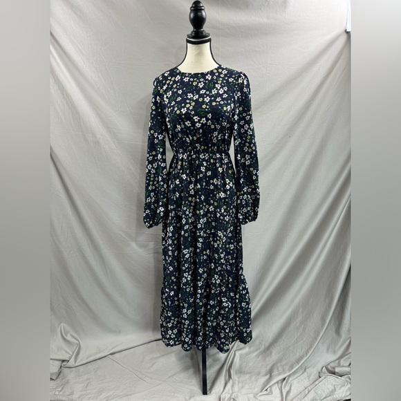 Boho Lantern Long Sleeve Floral Dress Blue - Picture 8 of 11